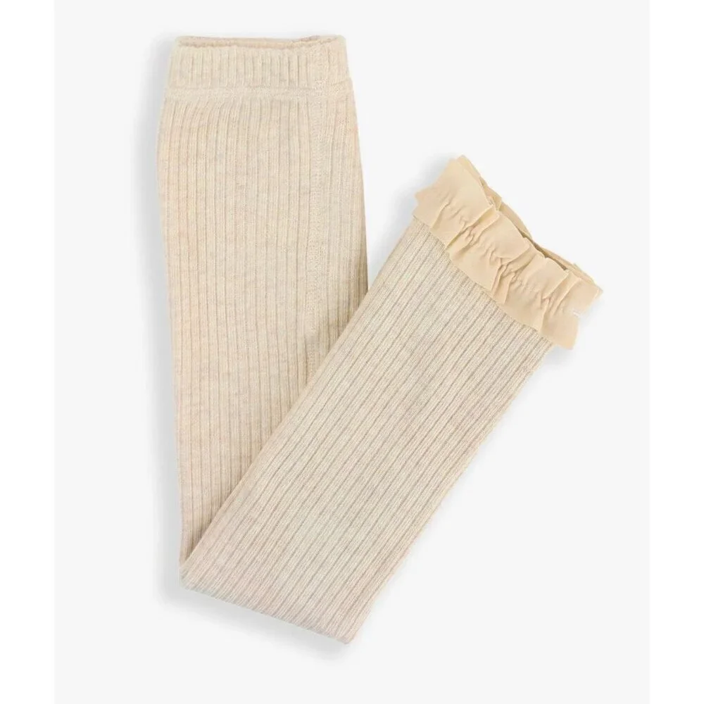 Ruffle Butts Rugged Butts Baby Footless Ruffle Tights NEW Heather Oatmeal Ribbed
